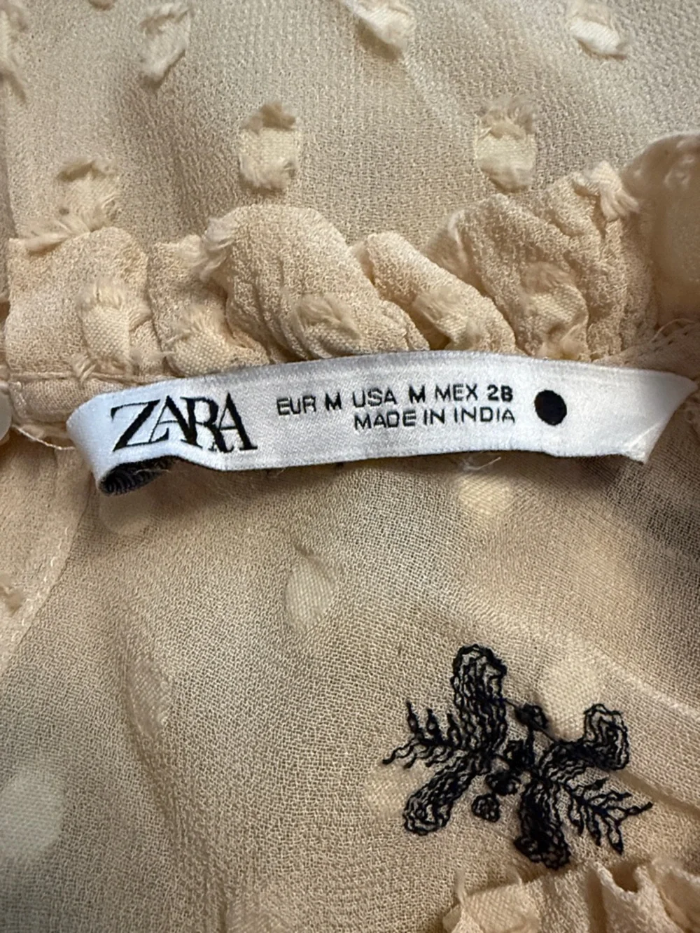 ZARA Vintage-Inspired Cream Embroidered Blouse
